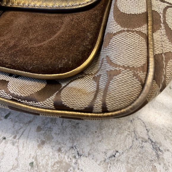 Vintage  Rare Coach Handbag purse with gold and signature khaki "C" - Picture 4 of 13